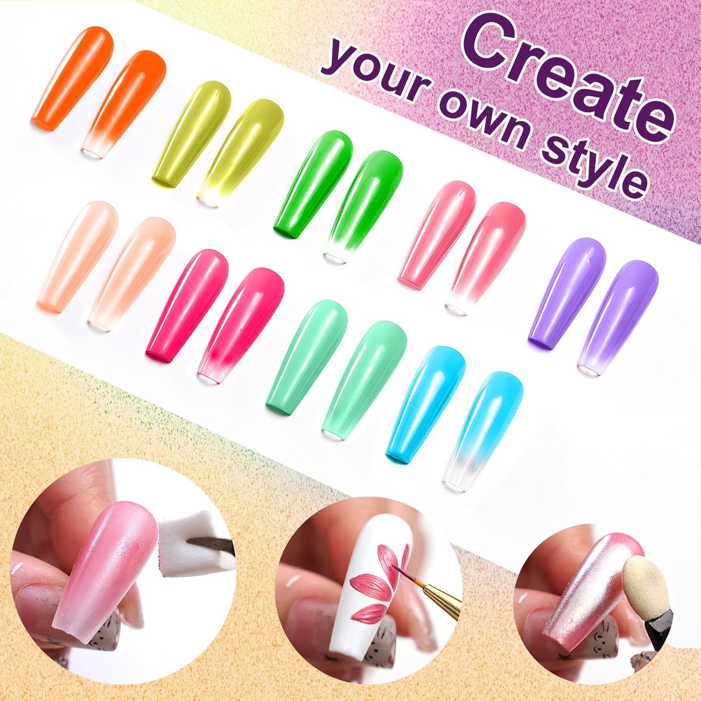 Gradient Painting Gel, 9 Neon Colors Ombre Gel Nail Polish Light Rainbow Hot Pink Blue Green for Pigment Pat Nails Aura Nails, French Manicure DIY Nail Art Rainbow Candy Set