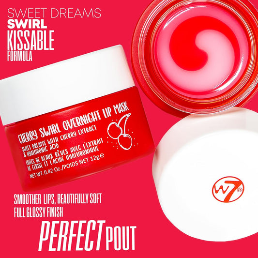 W7 Sweet Dreams Overnight Cherry Swirl Lip Mask - Cherry Extract & Hyaluronic Acid - For Hydrated, Full Looking & Irresistible Lips