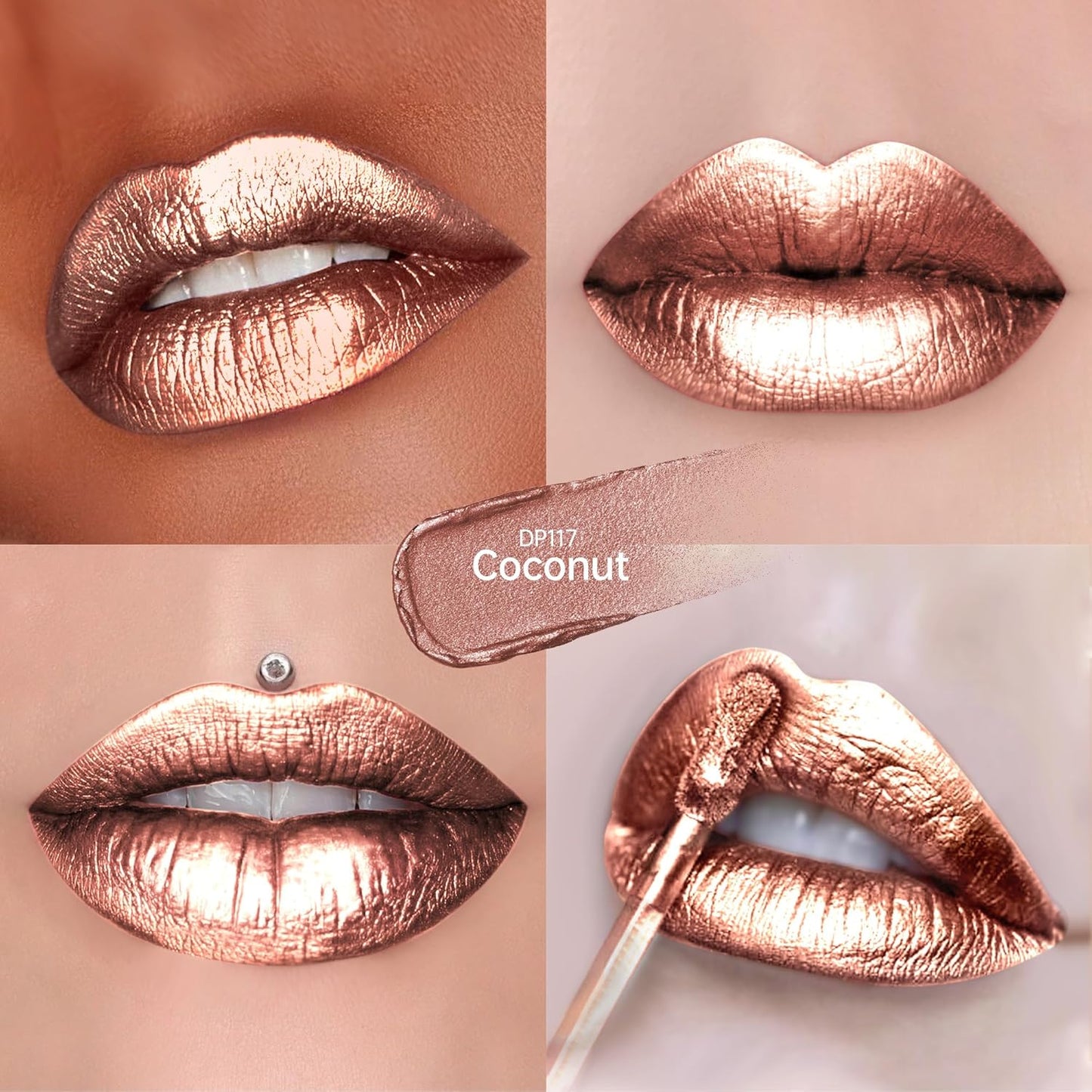 Nude Lipsticks for Women Metallic Lipstick Long Lasting Non Stick Cup Lip Gloss, Shimmer Lightweight Hydrating Full Coverage Lip Color, DP117 Coconut