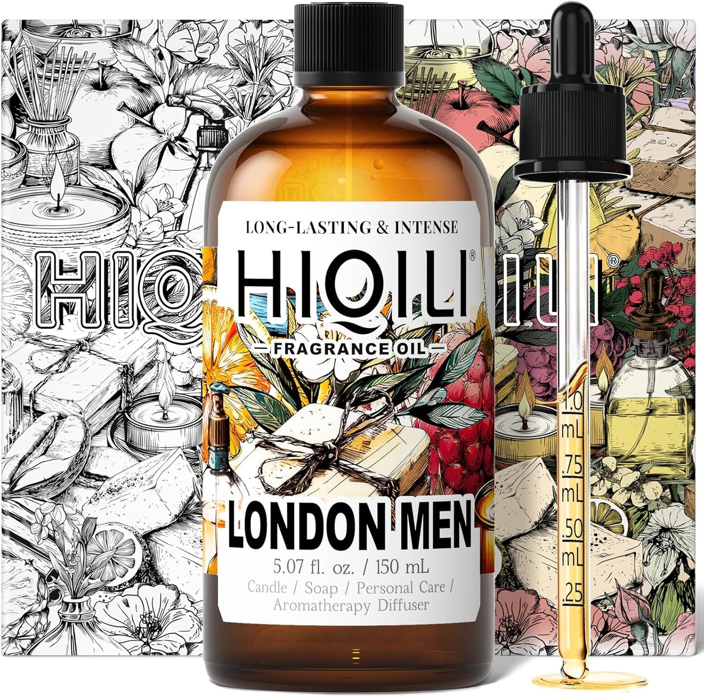 HIQILI London Men Fragrance Oil for Candle & Soap Making, Inspired by Bvr.Berry LON for-Men, Essential Oil for Diffuser, Large Rooms, Office, New Car Scents - 5.07 Fl Oz