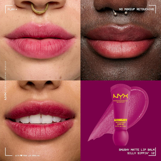NYX PROFESSIONAL MAKEUP Smushy Matte Lip Balm, Tinted Lip Moisturizer with Soft, Matte Finish - Silly Sippin' (Deep Purple)