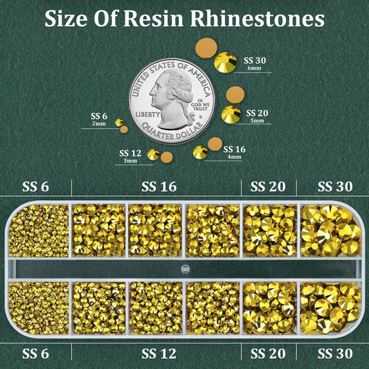 Resin Rhinestones for Crafting with B7000 Jewelry Glue, 1 Box Bright Gold Flatback Crystals with 3Pcs 10ml Glue for Bedazzling Crafts DIY Nail Art Makeup，Non Hotfix Gems for Clothing Shoes