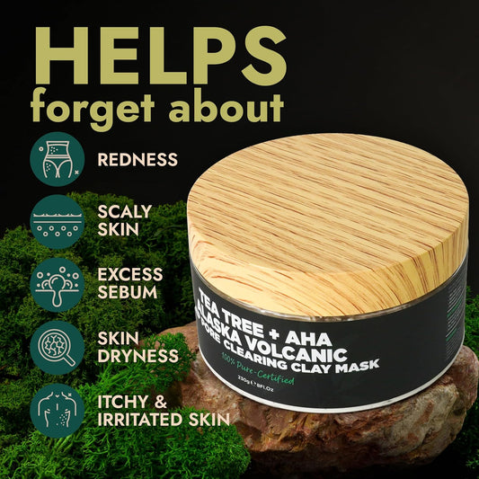 Blackhead Remover Mask With Tea Tree Oil | Clay Mask | Pore Minimizer for Face with Volcanic Ash | Soothes Redness & Irritation | Smooths Skin | Deep Cleansing Facial Treatment for All Skin Types