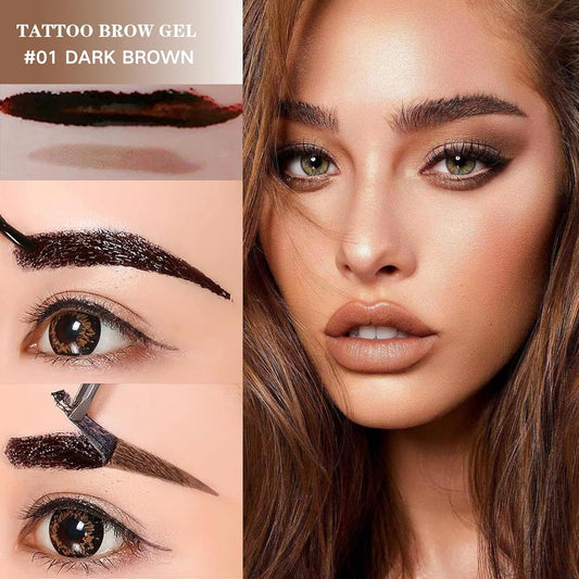 2 Pcs Dark Brown Easy Peel Off Eyebrow Gel, Tattoo Eyebrow Tint, Waterproof & Sweatproof Peel Off Tinted Eyebrow, Long-lasting Natural Color Up to 3 Days, Eyebrow Tattoo for All Skin Types (#01)