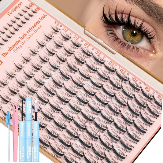 Focipeysa Spike Lash Clusters Kit with Bottom Lash Extension Lash Bond and Seal Manga Eyelash Clusters Kit Natural Look Fairy Individual Lashes Extensions Kit with Lash Tweezers