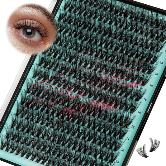 Lash Clusters Wispy 280PCS Eyelash Extension 60D Cluster Lashes Individual Lashes DIY Lash Extension Natural Look Cluster Eyelash Extensions Soft False Eyelashes at Home for Beginners(14mm)