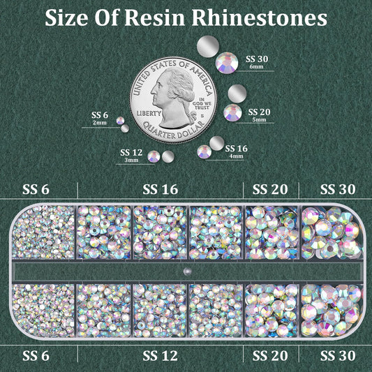 Resin Rhinestones for Crafting with B7000 Jewelry Glue, 1 Box AB Flatback Crystals with 3Pcs 10ml Glue for Bedazzling Crafts DIY Nail Art Makeup，Non Hotfix Gems for Clothing Shoes