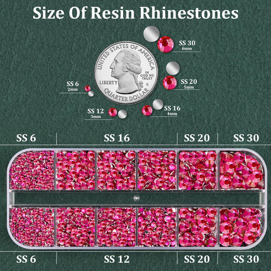 Resin Rhinestones for Crafting with B7000 Jewelry Glue, 1 Box Hot Pink Flatback Crystals with 3Pcs 10ml Glue for Bedazzling Crafts DIY Nail Art Makeup，Non Hotfix Gems for Clothing Shoes
