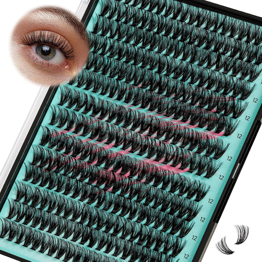 Lash Clusters Wispy 280PCS Eyelash Extension 60D Cluster Lashes Individual Lashes DIY Lash Extension Natural Look Cluster Eyelash Extensions Soft False Eyelashes at Home for Beginners(12mm)