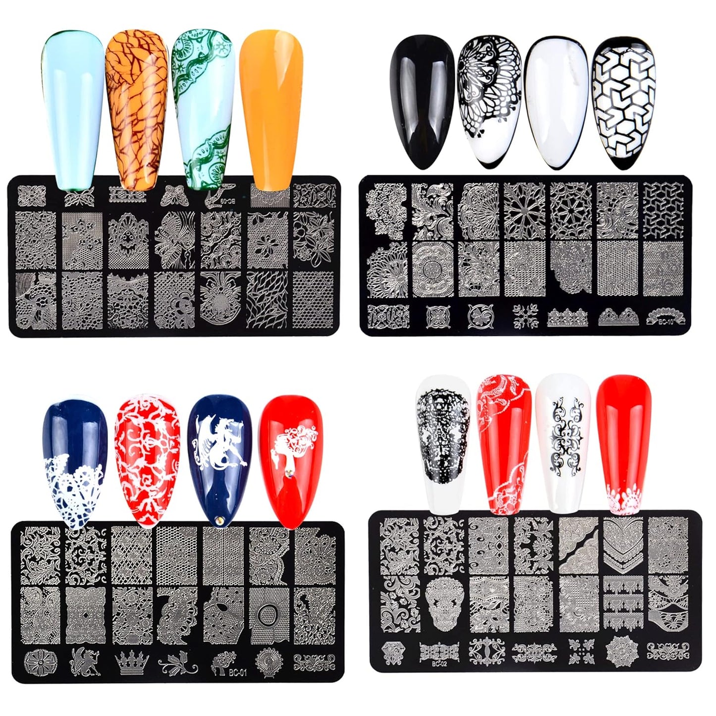 AddFavor Nail Stamper Kit 6pcs Flower Lace Vine Nail Art Stamping Plate Template with Silicone Nail Stamper and Scraper for Women Girls DIY Fingernail Manicure Stencils Tools