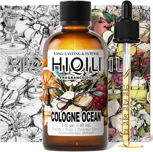 HIQILI Cologne Ocean Fragrance Oil for Making Candle, Bath Bombs, Home Diffuser, Long-Lasting Scents for Hair & Body - 1 Fl Oz