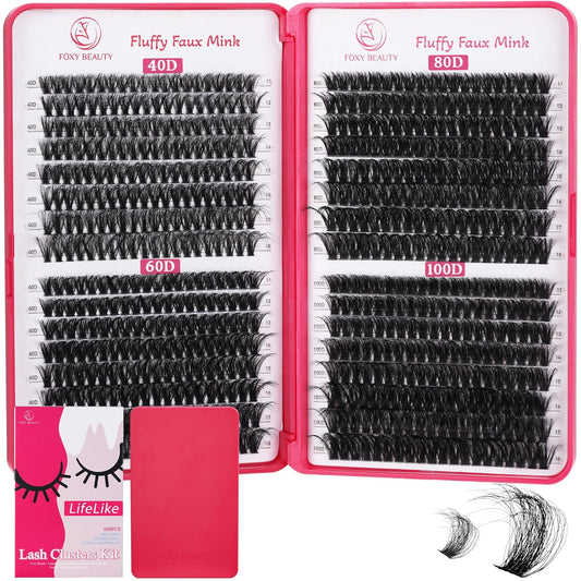 Lash Clusters 640PCS - Natural Fluffy Lash Clusters 40D+60D+80D+100D Fluffy Wispy Lash Clusters D Curl Lash Extension 11-18MM Individual Lash Clusters Cluster Eyelash Extensions for Beginners
