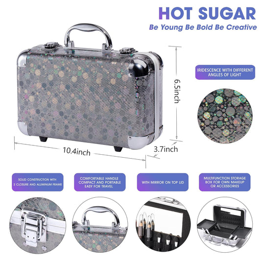 Hot Sugar Makeup Kit for Girls 10-12, Teen Girls Makeup Set for Beginners With Eye Shadow Palette, Blush, Lip Gloss, Brush, Mirror (Black Bubble)