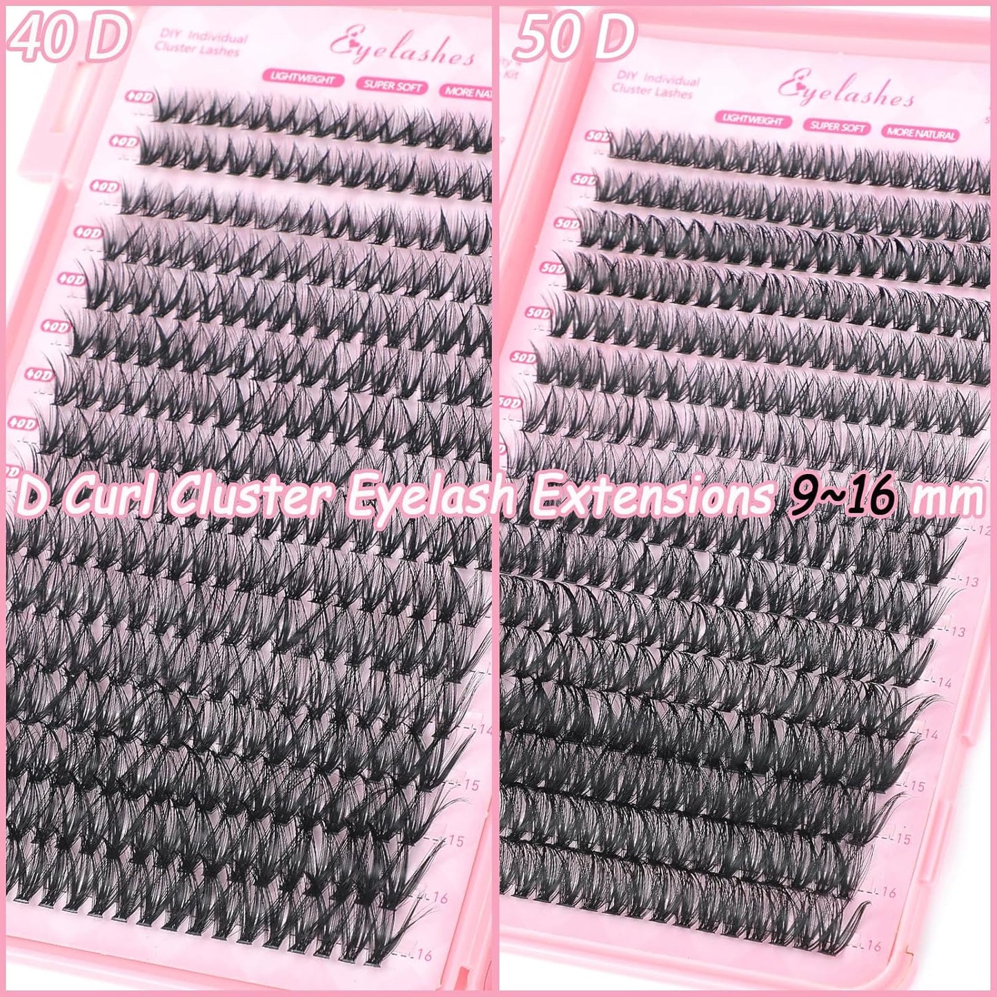 640 Pcs D Lash Clusters, Eyelash Clusters Individual Lash Extension Curl Fluffy Wispy False Eyelashes Extensions (Lash Clusters, 40D+50D 9-16mm)