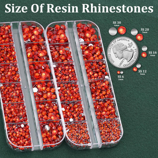 Resin Rhinestones for Crafting with B7000 Jewelry Glue, 2 Boxes Red Zircon Flatback Crystals with 3Pcs 10ml Glue for Bedazzling Crafts DIY Nail Art Makeup, Gems for Clothing Shoes