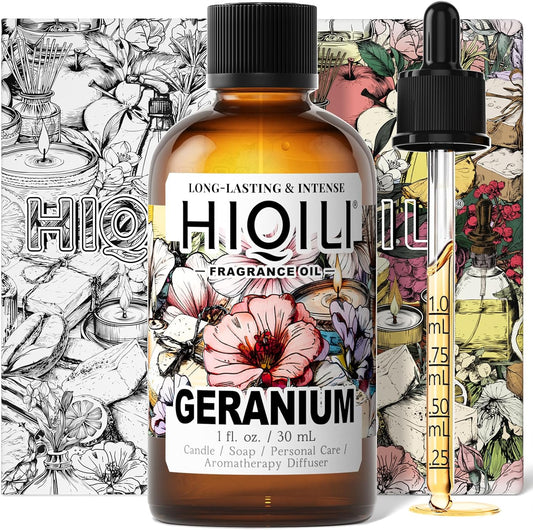 HIQILI Geranium Fragrance Oil for Home Diffuser, Relaxation, Essential Oil for Candle & Soap Making, Long-Lasting Scents, Car Freshies - 1 Fl Oz