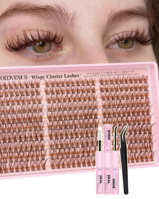 Brown Lash Clusters Kit Natural Look For Soft Glam 300Pcs Wispy Lashes Cluster Eyelash Cluster Extensions Kit C Curve Individual Lashes Extensions Kit For DIY Waterproof & Long - Lasting (10-16mm)