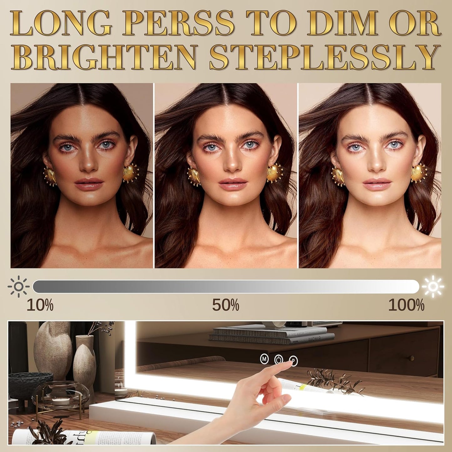 23x18 Inch Lighted Vanity Mirror, 3-Color Dimmable LED & Touch Control - Large Makeup Mirror for Dressing Room (Wall/Tabletop Mount)