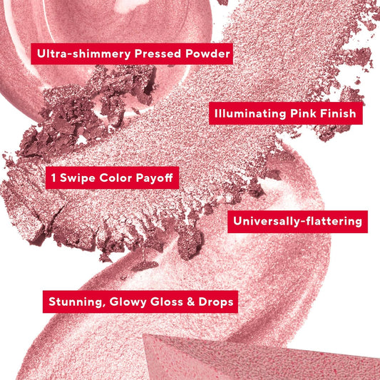 Mirabella 4-Piece Makeup Set for Women & Girls, Illuminizing Holiday Gift Set - Make-Up Set Includes Lip Gloss, Glow Drops, Powder Highlight & Blender Sponge - Talc-Free & Paraben Free Cosmetic Set