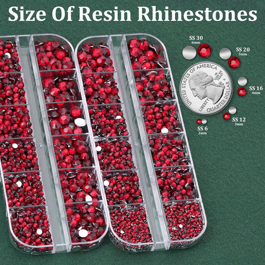 Resin Rhinestones for Crafting with B7000 Jewelry Glue, 2 Boxes Dark Red Flatback Crystals with 3Pcs 10ml Glue for Bedazzling Crafts DIY Nail Art Makeup, Gems for Clothing Shoes