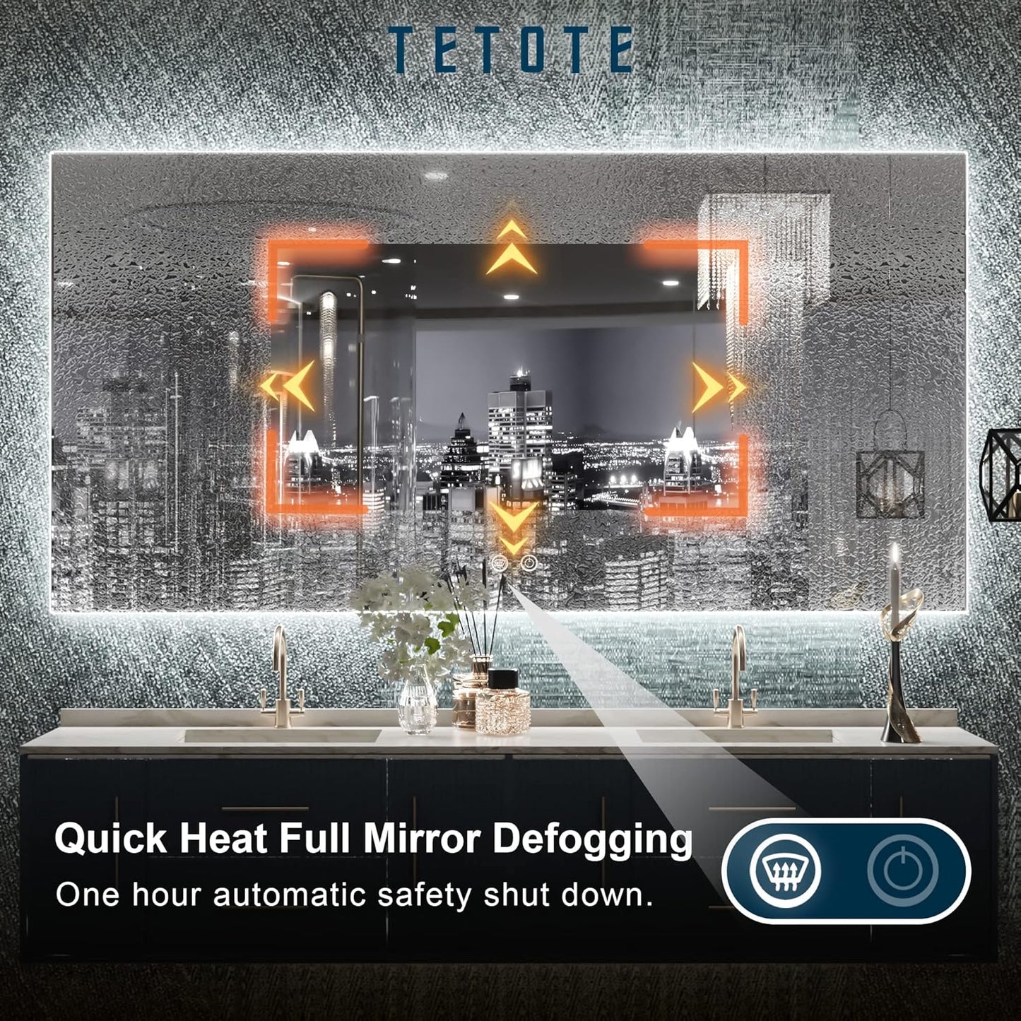 TETOTE 48 x 24 Inch LED Backlit Mirror Bathroom with Light,Anti-Fog,Dimmable,CRI90+,Makeup Vanity Mirror,Lighted Mirror(Horizontal/Vertical)