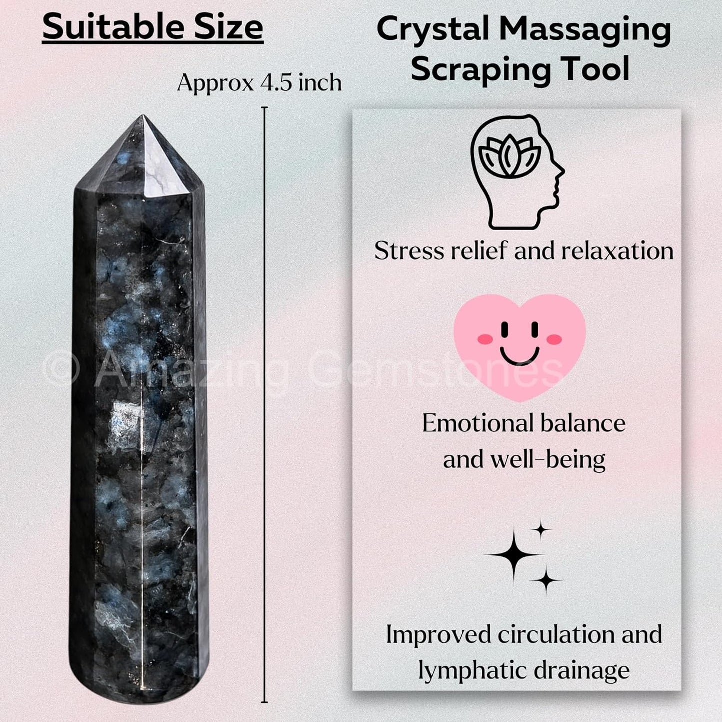 Amazing Gemstone Larvikite Crystal Wand Massage Stick - Pelvic Wand Gua Sha for Adults - Crystals and Healing Stones Massage Wands for Adults Gifts (Pointed)