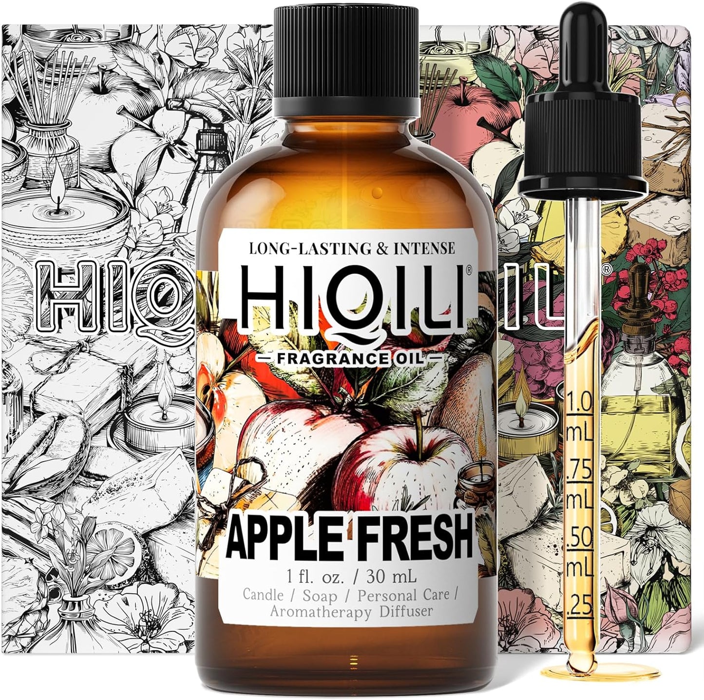 HIQILI Apple Fresh Fragrance Oil for Home Diffuser, Candles, Soaps, Bath Bombs & Perfume Making, Long-Lasting Fruity Scent - 1 Fl Oz