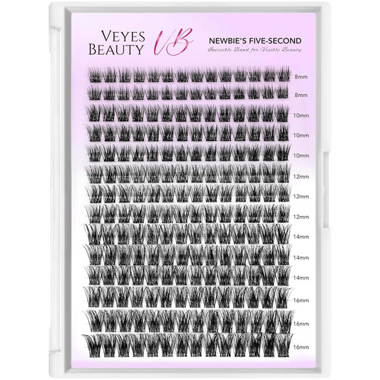 VEYESBEAUTY Lash Clusters Individual Eyelash Extensions Thin & Invisible Band DIY False Eyelashes for Self-application Newbie's Five-Second Series Wispy Lash Tray, Dreamy 8-16mm Mixed Length