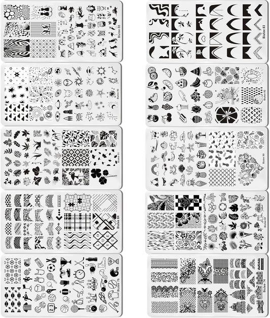 Biutee Nail Stamping Plates Set 8pcs Nail Stamping Polish Gel, 10pcs Nail Stamper Kit with Stamper, Nail Art Plates Set for Women Girls DIY Salon & Home