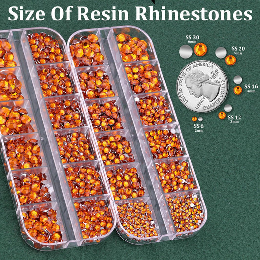 Resin Rhinestones for Crafting with B7000 Jewelry Glue, 2 Boxes Orange Flatback Crystals with 3Pcs 10ml Glue for Bedazzling Crafts DIY Nail Art Makeup，Non Hotfix Gems for Clothing Shoes
