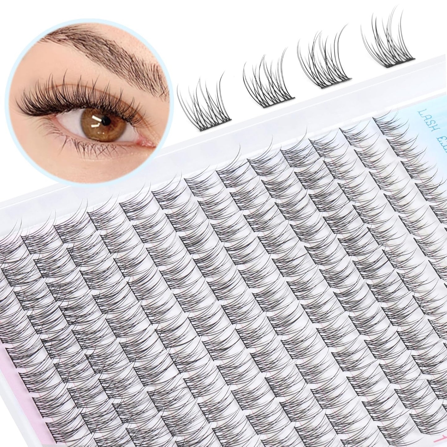 Natural Lash Extension Kit Wispy Lash Clusters Kit 168Pcs Eyelash Extension Kit 9-12MM Eyelash Clusters Lashes Individual Kit with Remover for Lash Extension, Bond and Seal and Tweezers by TNFVLONEINS