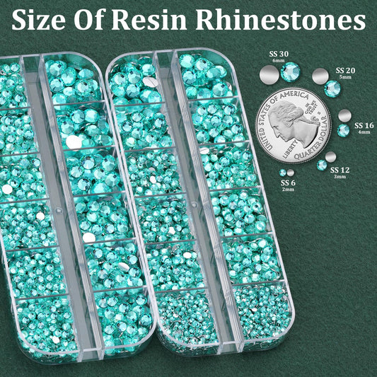 Resin Rhinestones for Crafting with B7000 Jewelry Glue, 2 Boxes Aquamarine Flatback Crystals with 3Pcs 10ml Glue for Bedazzling Crafts DIY Nail Art Makeup, Gems for Clothing Shoes