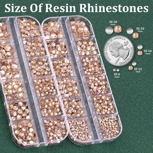 Resin Rhinestones for Crafting with B7000 Jewelry Glue, 2 Boxes Champagne Flatback Crystals with 3Pcs 10ml Glue for Bedazzling Crafts DIY Nail Art Makeup，Non Hotfix Gems for Clothing Shoes