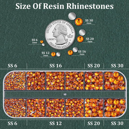 Resin Rhinestones for Crafting with B7000 Jewelry Glue, 1 Box Orange Flatback Crystals with 3Pcs 10ml Glue for Bedazzling Crafts DIY Nail Art Makeup，Non Hotfix Gems for Clothing Shoes