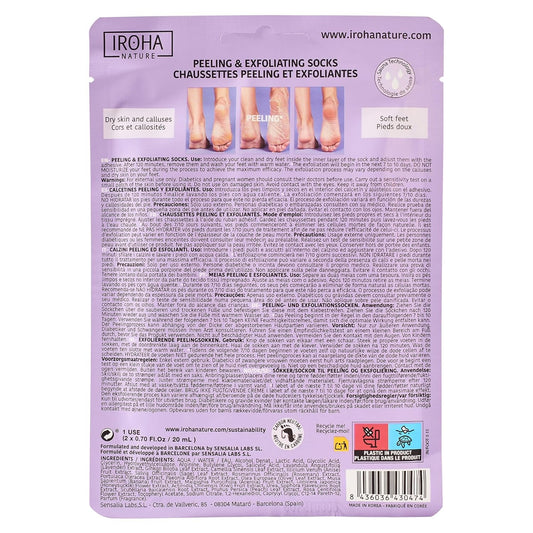 IROHA NATURE Exfoliating Foot Peeling Socks | 1 Pair (1 Use) | With Glycolic, Lactic, Salicylic Acids & Lavender | Intensive Treatment for Callused, Dry & Cracked Feet | Vegan Formula