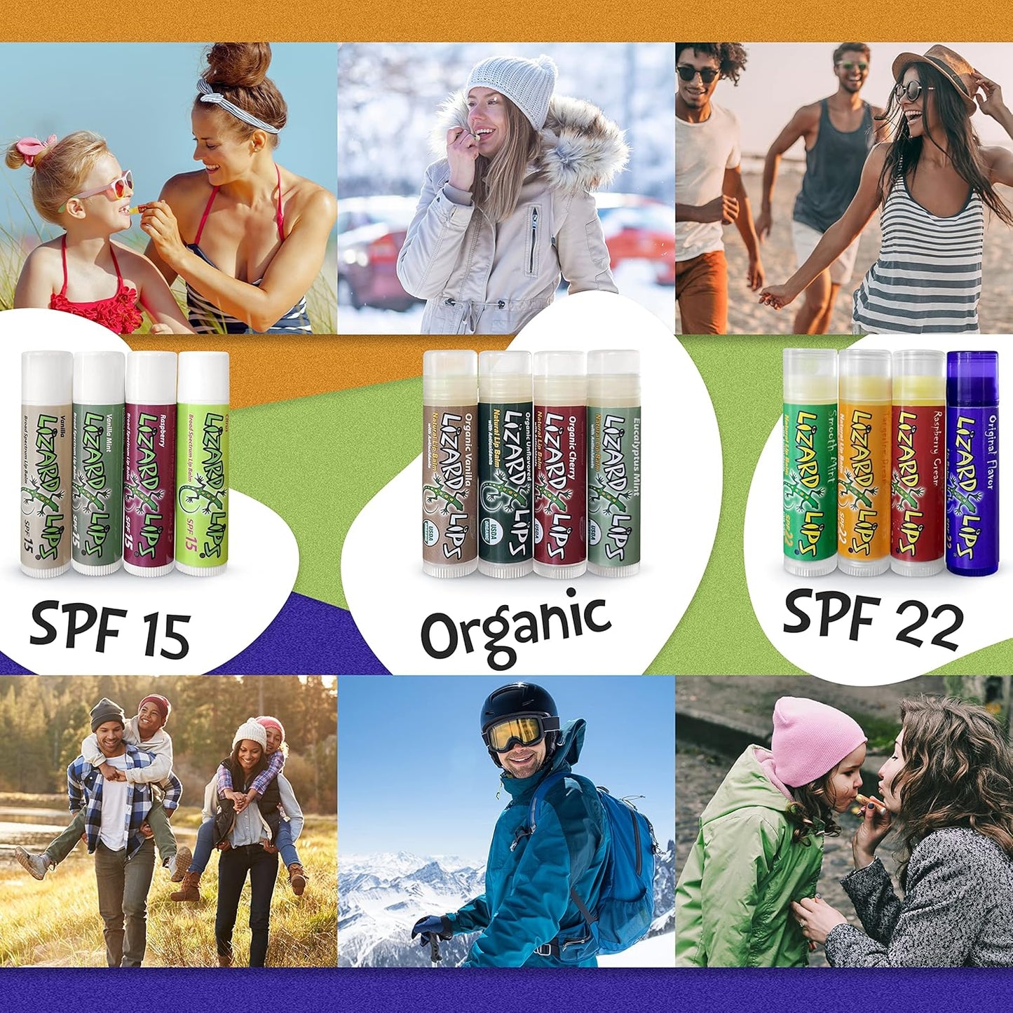 Lizard Lips SPF 15 Lip Balm (4 Flavor Variety)