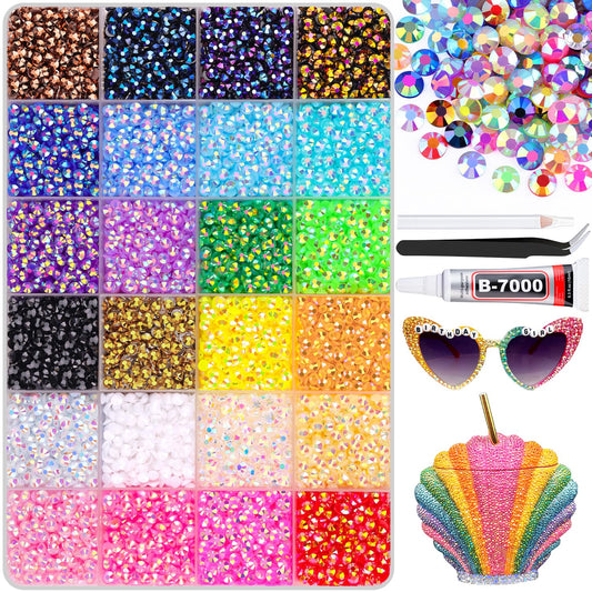 12600Pcs Resin Rhinestones for Bedazzling with B7000 Jewelry Glue, Colorful 4mm Non Hotfix Flatback Gems, Rhinestones for Crafting DIY Crafts Clothing Tumblers Mugs Shoes Fabric Decor Nail Art