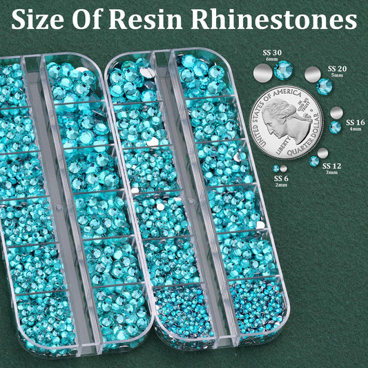 Resin Rhinestones for Crafting with B7000 Jewelry Glue, 2 Boxes Teal Blue Flatback Crystals with 3Pcs 10ml Glue for Bedazzling Crafts DIY Nail Art Makeup, Gems for Clothing Shoes