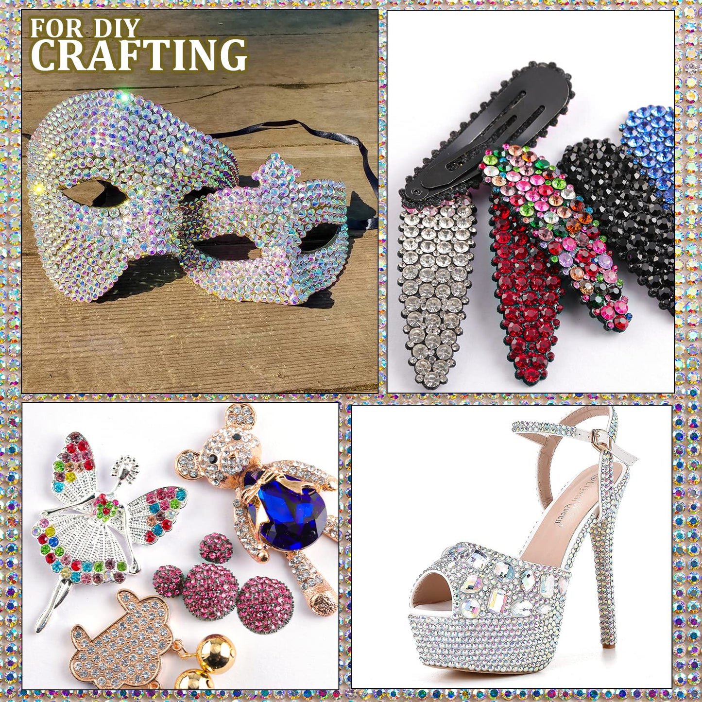 Two Packs of Flatback Rhinestones 4520 Pcs Colorful Nail Art Flatback Crystal Colorful+AB Rhinestone with Picker Pencil and Tweezer for Nail Art and Decoration