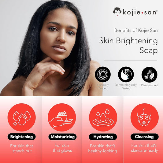 Kojie San Face & Body Shower Set - The Original Kojic Acid Soap, Dark Spot Remover Bar Soap with Coconut & Tea Tree Oil – 65g x 8 Bars with Leafa Soap Net, Brush and Soap Dish