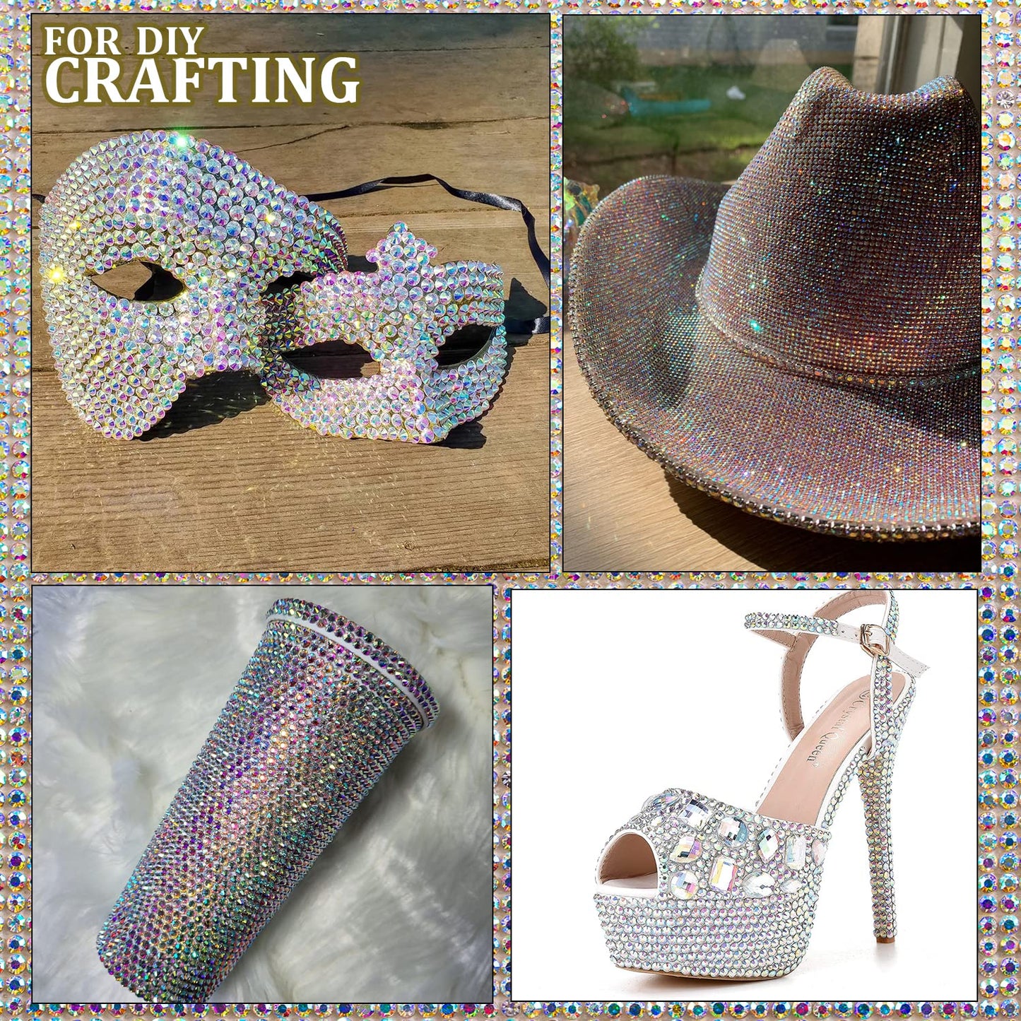 Two Packs of Flatback Rhinestones 4000 Pcs Nail Art Rhinestones Flatback Crystal AB Rhinestone with Picker Pencil and Tweezer for Nail Art and Decoration