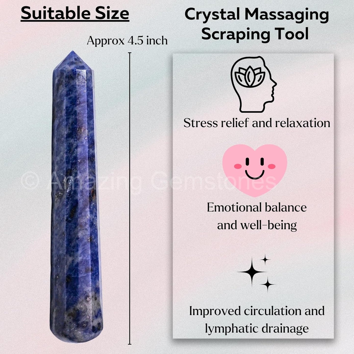 Amazing Gemstone Sodalite Crystal Wand Massage Stick - Pelvic Wand Gua Sha for Adults - Crystals and Healing Stones Massage Wands for Adults Gifts (Pointed)