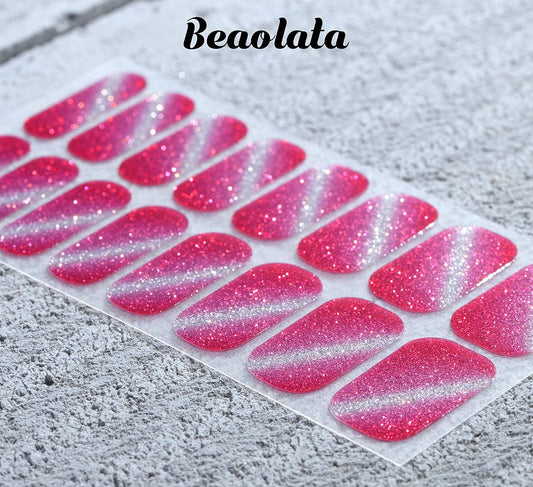 Nail Polish Strips, 32PCS Salon Quality Wraps, Long Lasting Gel Nail Stickers for Women Easy Apply& Remove (Pink Dazzles)