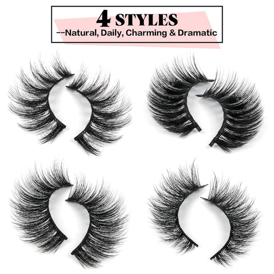 JIMIRE 20 Pairs False Eyelashes 4 Styles Mink Eyelashes Fluffy Pack 3D Volume Faux Mink Cat Eye Lashes Pack