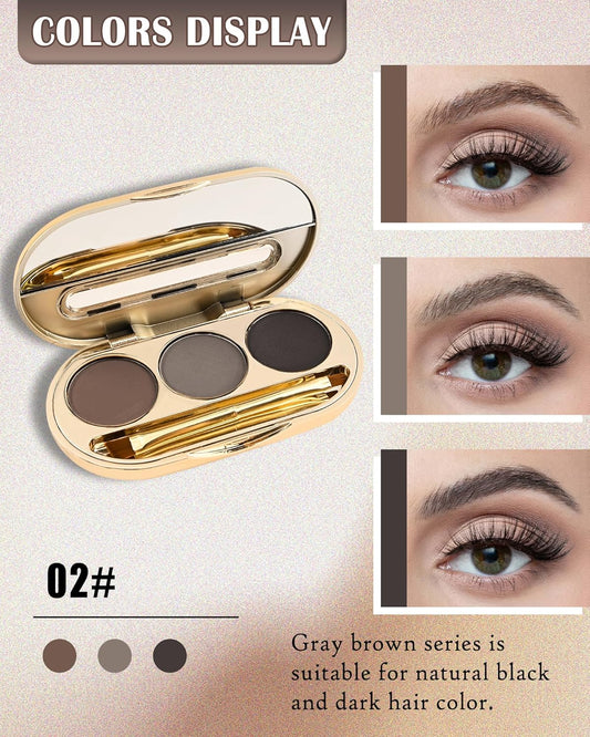 Eyebrow Powder Makeup Kit-3 Colors Eye Brow Tinting Powder Palette for Women Eyebrows Long-Lasting Waterproof, Dark Grey Black Brown Brow Filler, Enhance & Define Brows, With Mirror, Brow Tool -Set 02