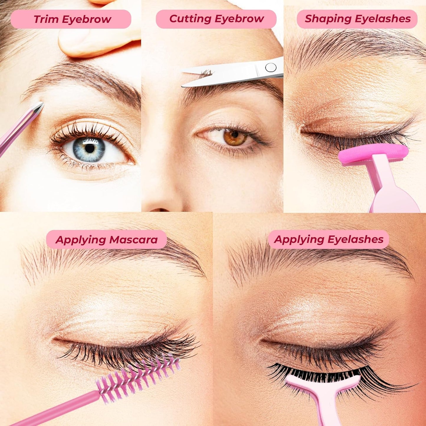Eyelash Applicator Tool – 5-in-1 Lash Applicator Tool Set with Pink Eyelash Extension Tweezers, Scissors, for Eye Lash Clusters, Cluster Lashes