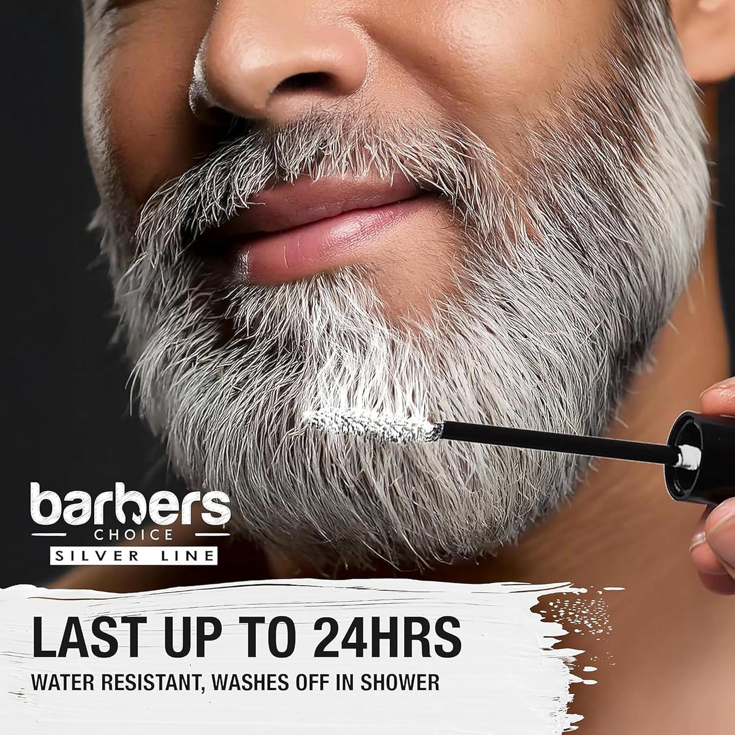 Barbers Choice Silver Line, Facial Hair Brush on Temporary Color for Silver Fox Men- Instantly Brighten White Beards, Mustache & Sideburns, Less Yellow, Easy Application, Arctic White