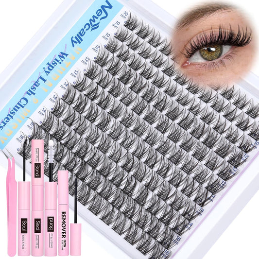 Wispy Lash Clusters Kit DIY Lash Extension Kit Natural Look C-curly Cluster Eyelash Extension Kit Volume 10-16MM Individual Eyelashes Kit with Lash Remover by Newcally