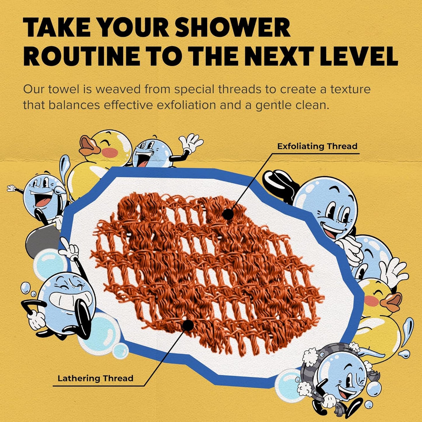 GOSHI Exfoliating Shower Towel - Rip-Resistant Exfoliating Washcloth for All Skin Types - Marigold Yellow - Made in Japan