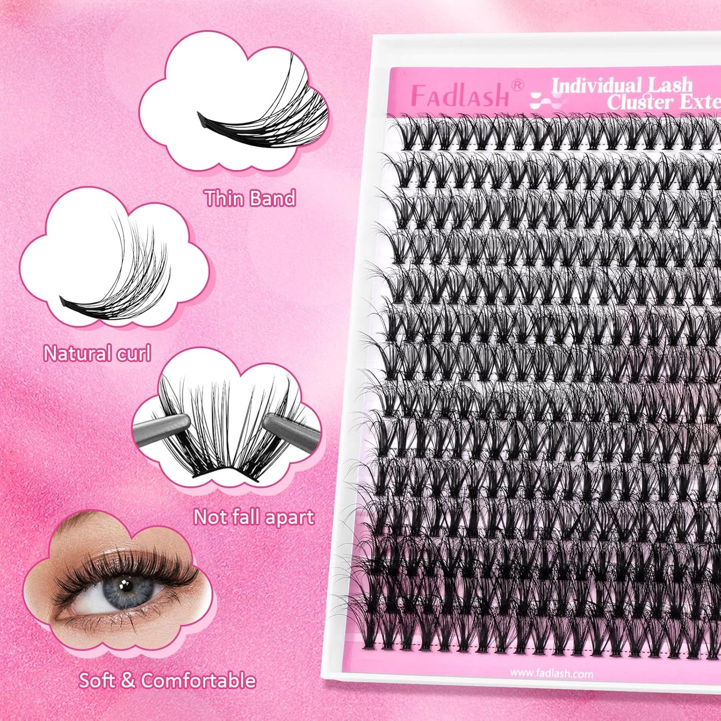Lash Clusters 240pcs 30D 12-18mm Cluster Lashes Mixed Tray 3D Effect Volume Individual Lashes Cluster Eyelash Extensions Fluffy Soft D Curl DIY Lash Extension Kit at Home (30D-0.07-D,12-18mm)